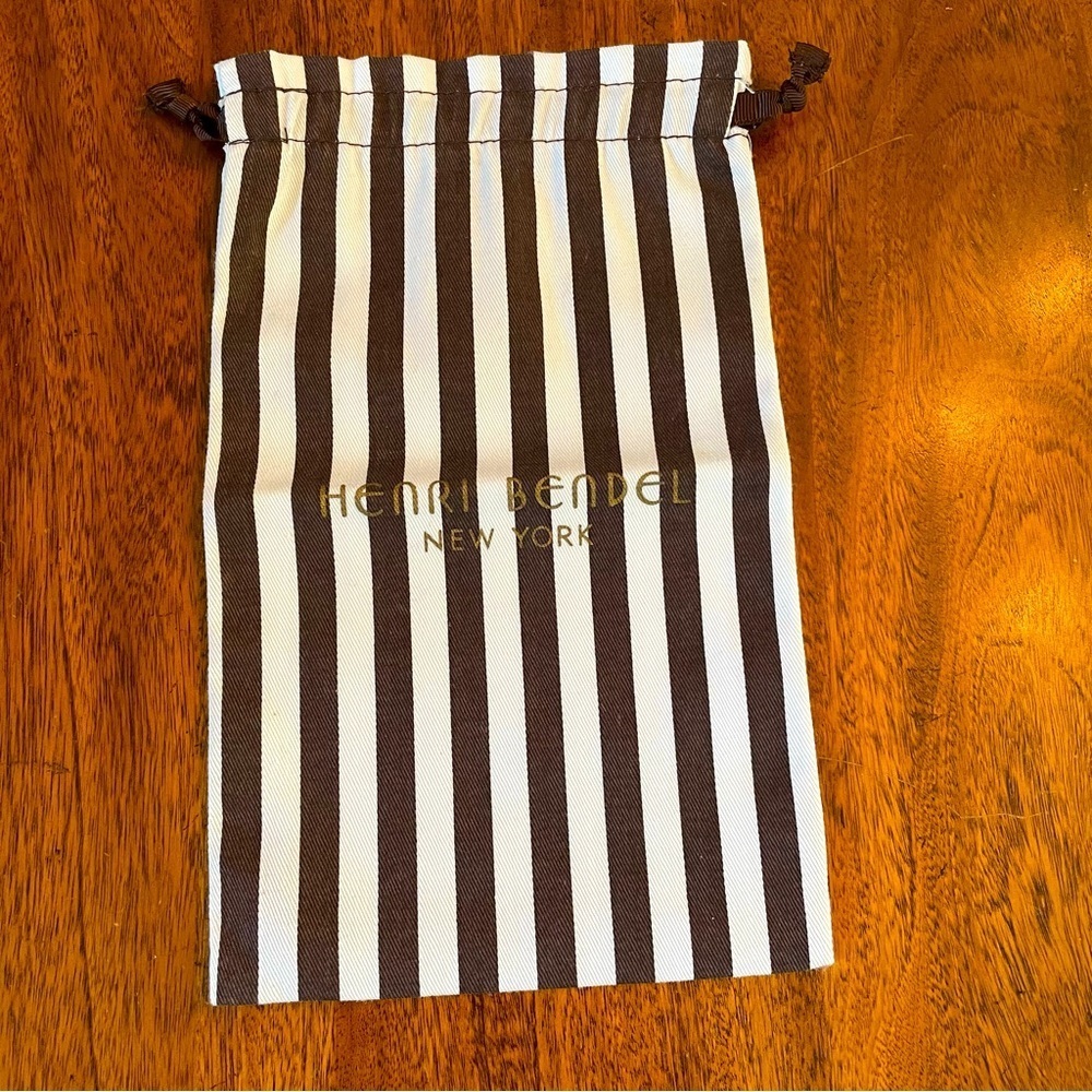 New Henri Bendel 4.5" X 6.25" Brown Ecru Ribbon Pull Cotton Dust or Jewelry Bag